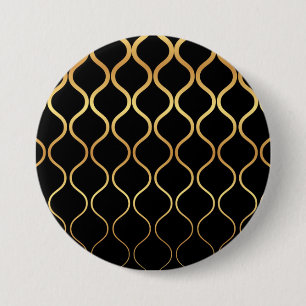 Macaron Rond 7,6 Cm Noir, or, cool, tendance, design abstrait rétro