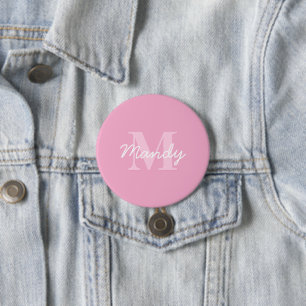 Macaron Rond 7,6 Cm Nom cursif mignon et monogramme Rose