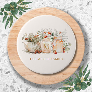 Macaron Rond 7,6 Cm Nom de famille botanique floral de forêt monogramm