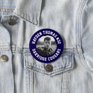 Macaron Rond 7,6 Cm Nom de l'athlète blanc et de la marine Jersey Numé