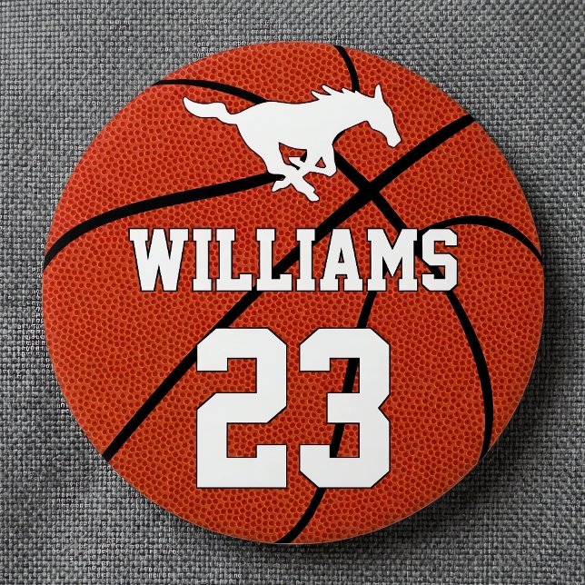 Macaron Rond 7,6 Cm Nom du joueur personnalisé de basket-ball et logo  (Customizable basketball team buttons for basketball players, teams and fans. Great for proud parents)