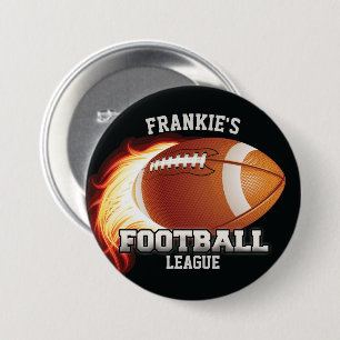 Macaron Rond 7,6 Cm NOM Personnalisé Flames de football américain Sp
