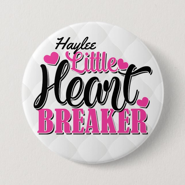 Macaron Rond 7,6 Cm Nom personnalisé Pink Little Heart Breaker (Devant)