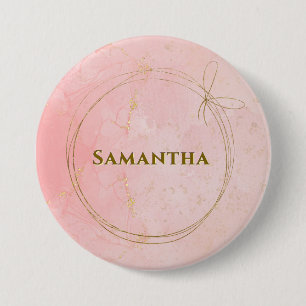 Macaron Rond 7,6 Cm Nom personnalisé rose et or