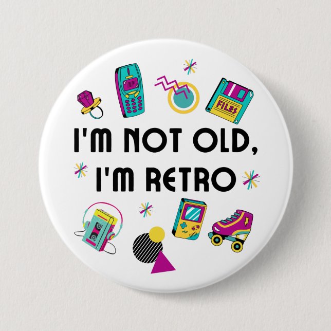 Macaron Rond 7,6 Cm nostalgique rétro néon couleur 80s mémorabilia (Devant)