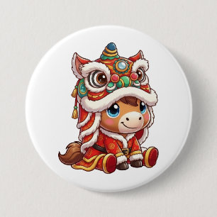 Macaron Rond 7,6 Cm Nouvel An Chinois Cheval 2026 Zodiaque