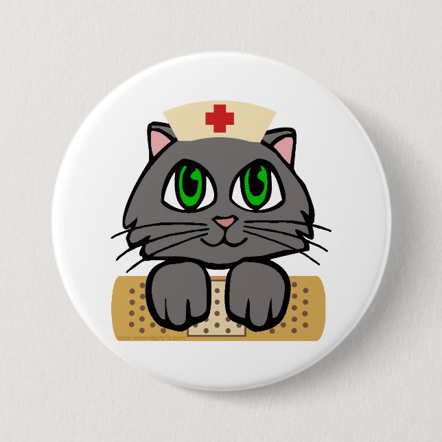 Macaron Rond 7,6 Cm Nurse Kitten (Yeux verts) (Devant)