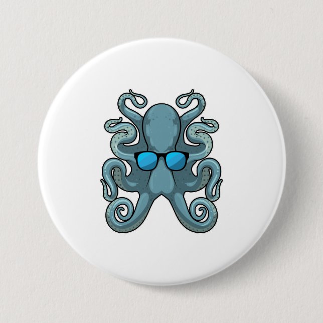 Macaron Rond 7,6 Cm Octopus avec lunettes de soleil (Devant)
