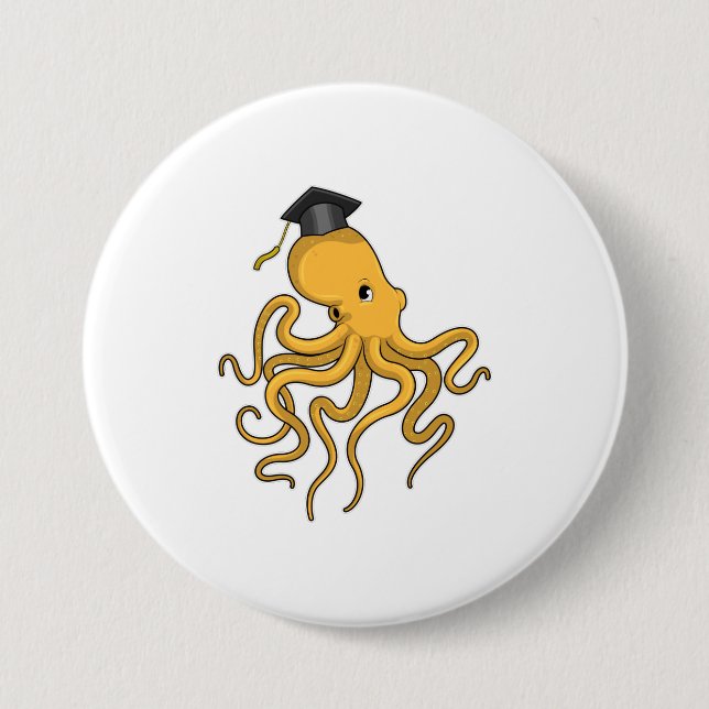 Macaron Rond 7,6 Cm Octopus comme étudiant avec diplôme (Devant)