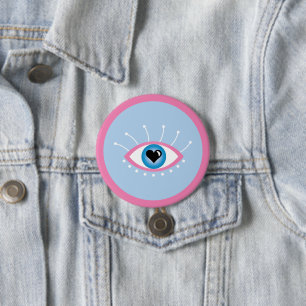 Macaron Rond 7,6 Cm Oeil mal grec avec cils rose bleu