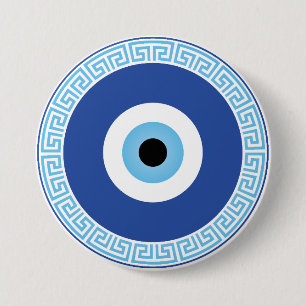 Macaron Rond 7,6 Cm Oeil mal grec dans la clé grecque