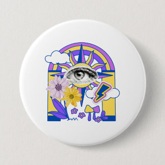 Macaron Rond 7,6 Cm Œil Mystique Arc-en-Ciel Floral Coloré Boho