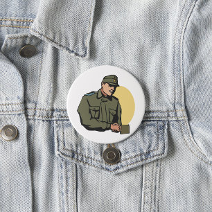 Macaron Rond 7,6 Cm Officier militaire Soldat de l'Armée rétro