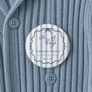Macaron Rond 7,6 Cm Oh Boy Cute Moderne Baby Shower Grand-mère Bleu Po