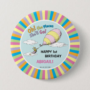 Macaron Rond 7,6 Cm Oh, The Places She'll Go! - Premier Anniversaire