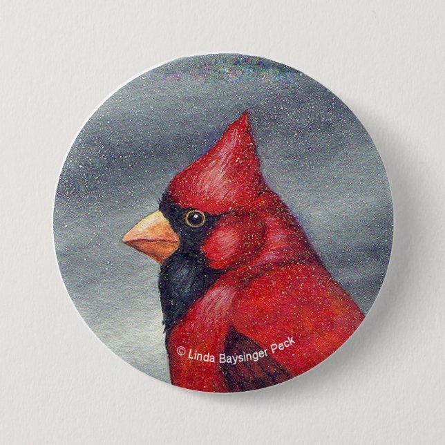 Macaron Rond 7,6 Cm Oiseau cardinal rouge rond (Devant)