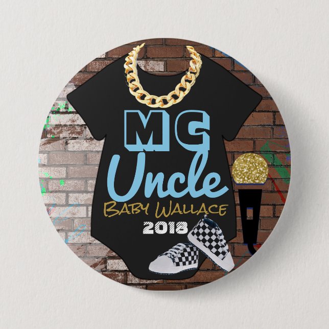 Macaron Rond 7,6 Cm Oncle MC| Bouton Pinback de la douche pour garçon  (Devant)