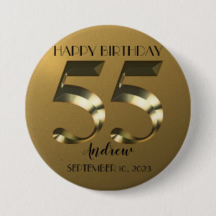 Macaron Rond 7,6 Cm Or métallique 55e anniversaire