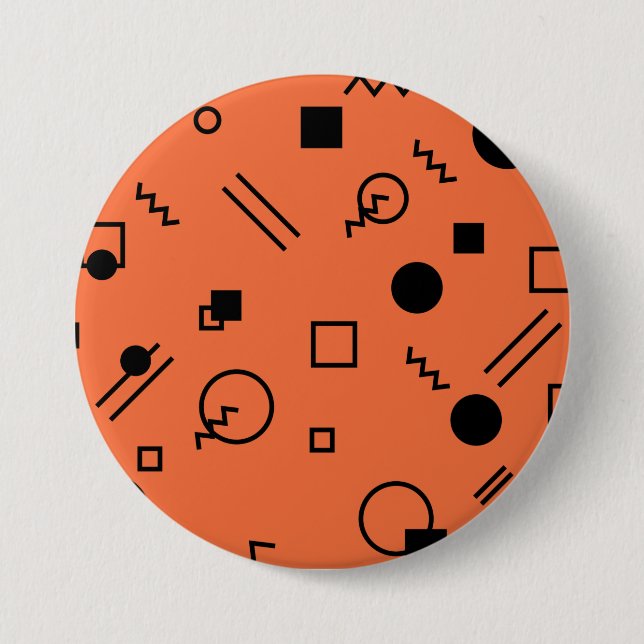 Macaron Rond 7,6 Cm Orange, fun, trendy, geometric Memphis graphic (Devant)