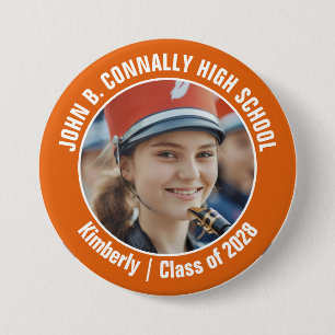 Macaron Rond 7,6 Cm Orange Marching Band Photo High School Spirit