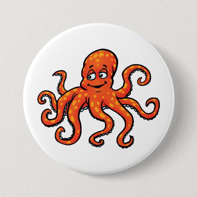 Macaron Rond 7,6 Cm Orange Octopus Cartoon Ocean Sea Creature (Devant)
