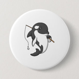 Macaron Rond 7,6 Cm Orca comme Fisher avec une barre de pêche