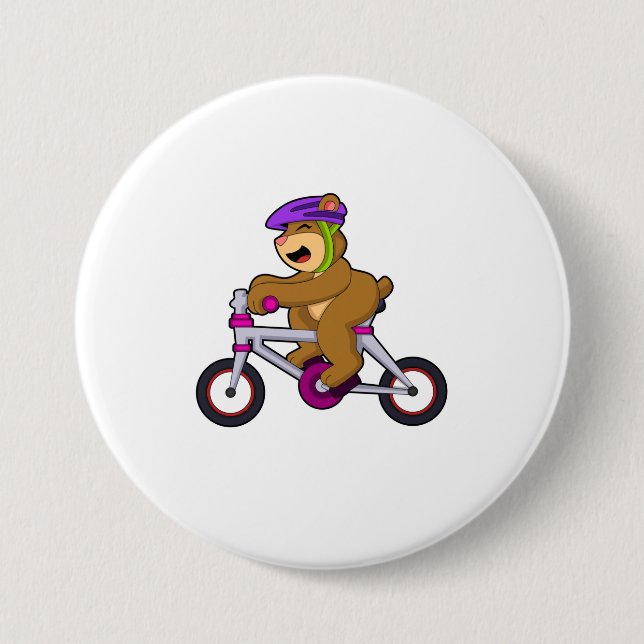 Macaron Rond 7,6 Cm Ours avec vélo et casque (Devant)