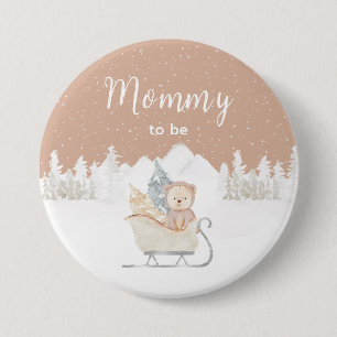 Macaron Rond 7,6 Cm Ours Brun Luge D'Hiver Maman En Route