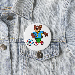 Macaron Rond 7,6 Cm Ours de football jouant au football en tenue de sp
