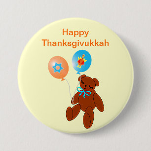 Macaron Rond 7,6 Cm Ours de nounours de Thanksgivukkah avec le bouton