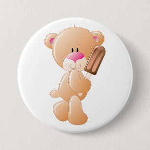 Macaron Rond 7,6 Cm Ours en peluche tenant une glace au chocolat