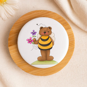 Macaron Rond 7,6 Cm Ours habillé en Bumblebee avec Fleurs