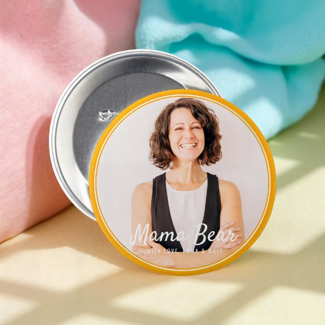 Macaron Rond 7,6 Cm Ours Mama encadré Photo simple moderne (Créateur téléchargé)