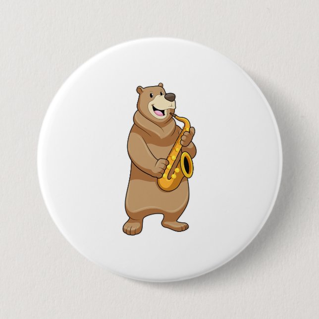 Macaron Rond 7,6 Cm Ours musicien avec saxophone (Devant)