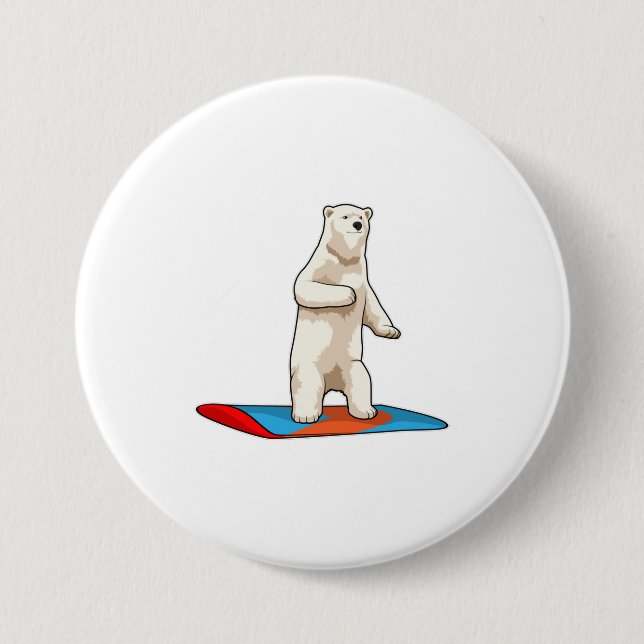 Macaron Rond 7,6 Cm Ours polaire en Snowboardeur avec Snowboard (Devant)