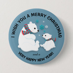 Macaron Rond 7,6 Cm Ours polaires Snowflakes Joyeux bouton de Noël