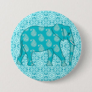 Macaron Rond 7,6 Cm Paisley - bleu turquoise et aqua