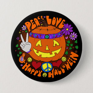 Macaron Rond 7,6 Cm Paix, amour, et Halloween heureux ! Bouton de