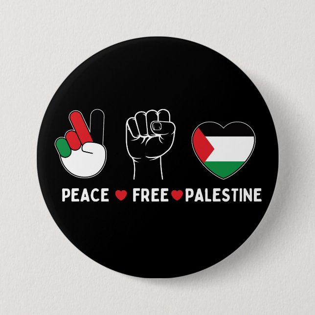 Macaron Rond 7,6 Cm paix amour palestine -liberté pour les palestinien (Devant)