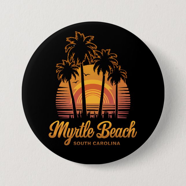 Macaron Rond 7,6 Cm Palm Tree Sunset sud Carolina Myrtle Beach (Devant)