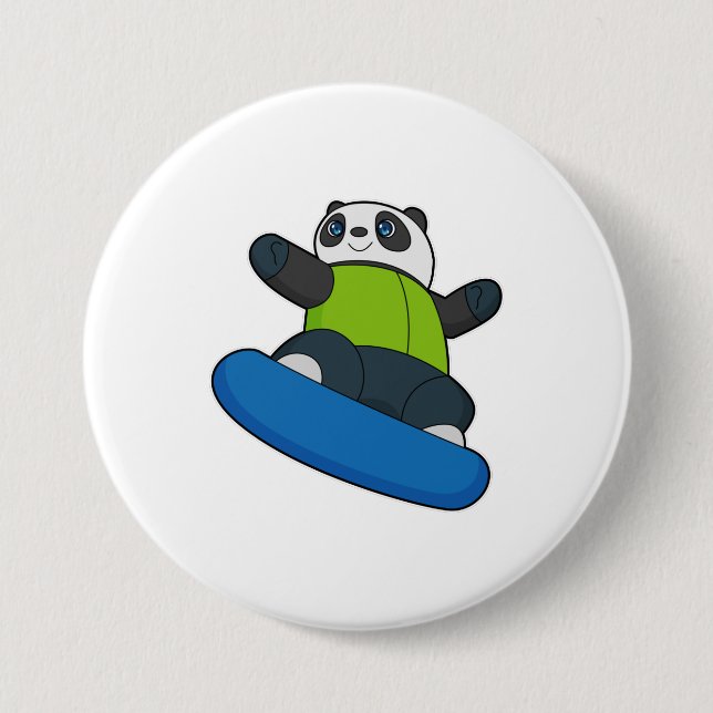 Macaron Rond 7,6 Cm Panda a Snowboarder (Devant)