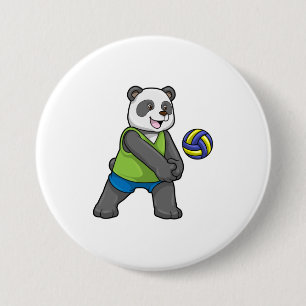 Macaron Rond 7,6 Cm Panda aux sports avec volleyball