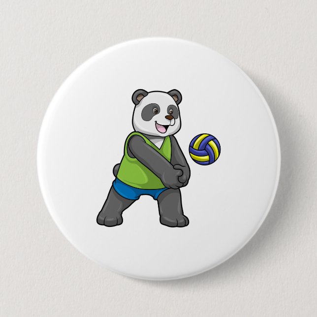 Macaron Rond 7,6 Cm Panda aux sports avec volleyball (Devant)