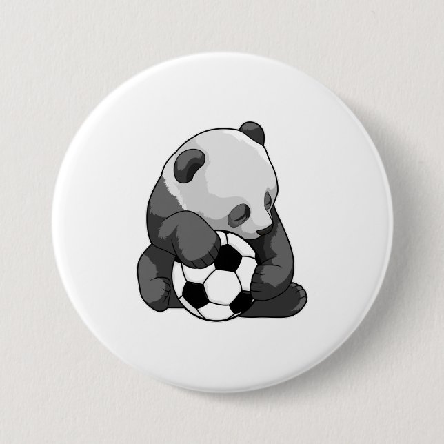 Macaron Rond 7,6 Cm Panda avec balle de football (Devant)