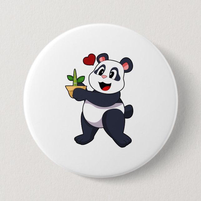 Macaron Rond 7,6 Cm Panda avec fleur de bambou (Devant)