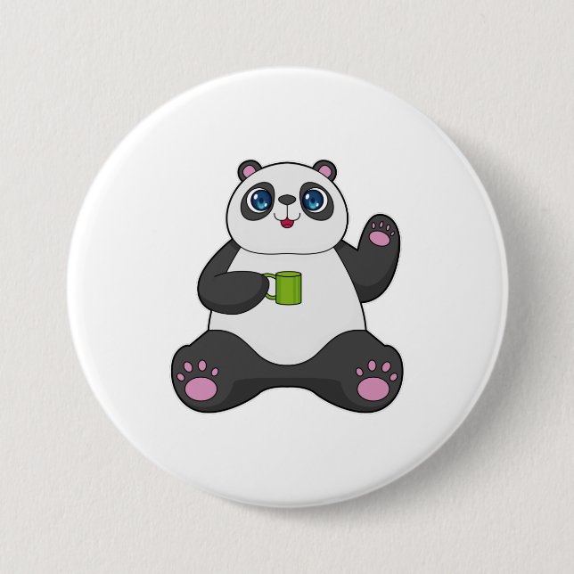 Macaron Rond 7,6 Cm Panda avec tasse de café (Devant)