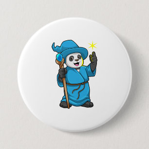 Macaron Rond 7,6 Cm Panda comme Assistant avec baguette magique