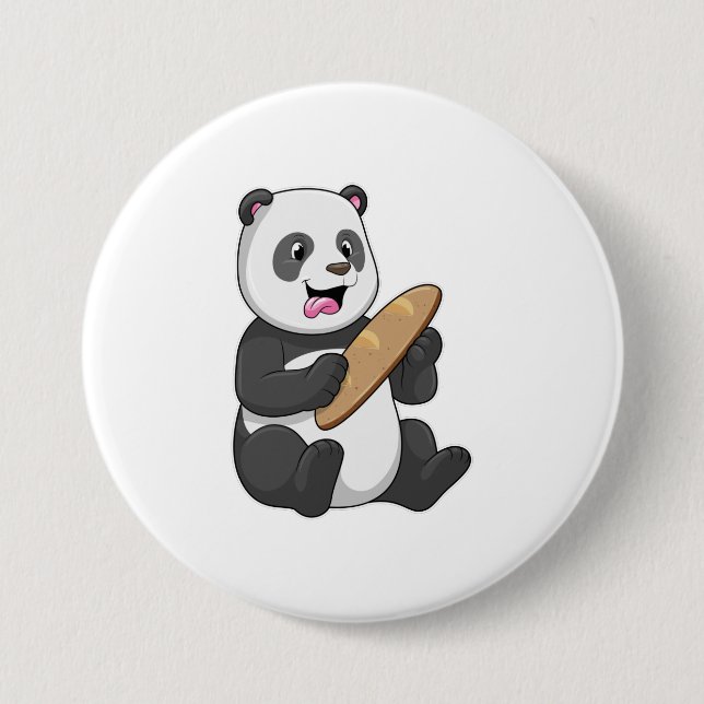 Macaron Rond 7,6 Cm Panda comme boulanger avec pain (Devant)