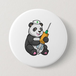 Macaron Rond 7,6 Cm Panda comme infirmière avec seringue
