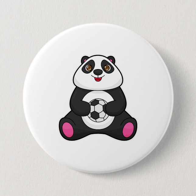 Macaron Rond 7,6 Cm Panda comme joueur de football avec balle de footb (Devant)